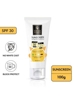 Buy ﻿Good Vibes Sunscreen - Wide Spectrum Protection SPF 30 PA+++ Sun Blocking & Skin Protection - Infused with Goodness of Aloe Vera, Green Tea,Cucumber & Jojoba Oil - Say Goodbye to White Cast - 100 Gm in UAE