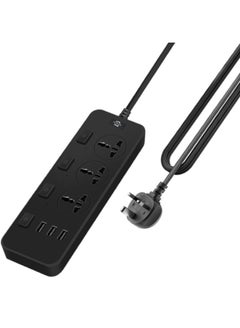 Buy Independent Switch Charging Socket 3 Plug Surge 3 USB Ports With 1.8 Meters Cord Length Black in UAE