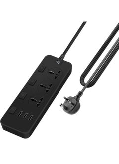 Buy Independent Switch Charging Socket 3 Plug Surge 3 USB Ports With 1.8 Meters Cord Length Black in UAE