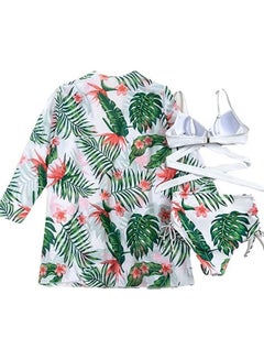 Buy Women Swimsuit, Floral Tropical High Waist Wrap Swimsuit with Beach Kimono Cover Ups, 3 Piece Swimwear Padded Bikini Bathing Suit Set, Fashion for (L) in Saudi Arabia
