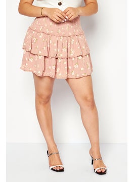 Buy Women Floral Print Tiered Skirt, Pastel Pink in Saudi Arabia