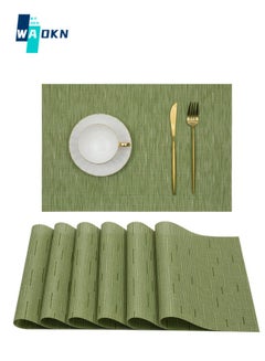 Buy Set of 6 PVC Woven Placemats, Vinyl Heat-resistant Table Mats Washable Dining Room Kitchen Table Mats, Home Dining Table Coffee Table Decoration (Green) in UAE
