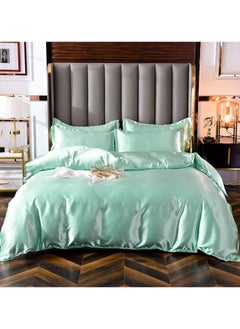 Buy King Silky Soft Satin Bed Sheets Ice Green Satin Sheet Set 1 Deep Pocket Fitted Sheet 1 Quilt Cover & 2 Pillowcases in UAE