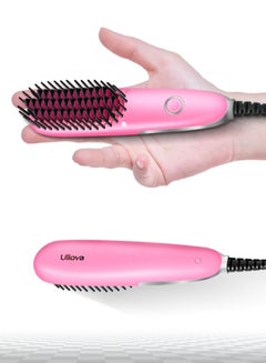 Buy Uliova Mini Hair Straightening Comb Brush Seven Inch Hair Straightener Travel Convenient Straight Hair Suitable Anti Static Heating Comb Pink in Saudi Arabia