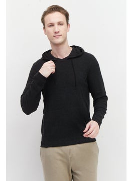 اشتري Men Hooded Long Sleeve Plain Sweatshirt, Charcoal في السعودية