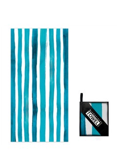 Buy Blue and White Striped Beach Towel with Square Mesh Bag, Textile Towel in UAE