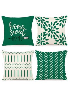 Buy Throw Pillow Cover, Modern Sofa Decorative Covers 18x18 Set of 4, Outdoor Linen Fabric Case for Couch Bed Car Home Decoration 45x45cm (Green, 18x18,Set 4) in UAE