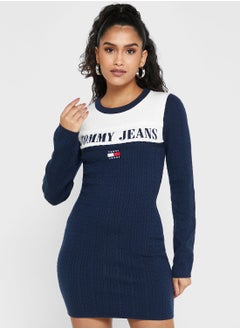 Buy Colorblock Knitted Logo Dress in Saudi Arabia