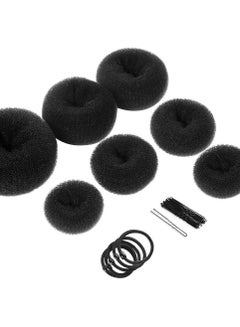 Buy Hair Bun Maker 7pc - Ring Style Donut Hair Bun Maker with 5 Hair Ties, 20 Hair Pins Black in UAE