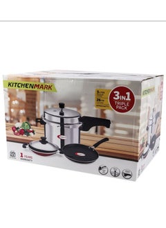 Buy 3-in-1 Steel Set of 5 Ltr Pressure Cooker 26cm Flat Tawa 21cm Crepe Pan Combo Pack in UAE