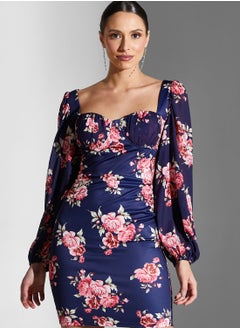 Buy Sweetheart Neck Floral Print Dress in Saudi Arabia