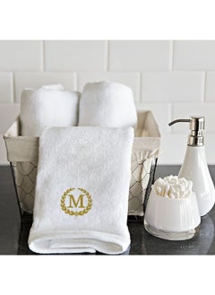 Buy Embroidered For You (White) Luxury Monogrammed Hand Towel (50 x 80 Cm-Set of 1) 100% cotton, Highly Absorbent and Quick dry, Classic Hotel and Spa Quality Bath Linen-600 Gsm (Golden Letter M) in UAE