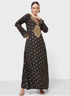 Buy Embellished V- Neck Jalabiya in UAE