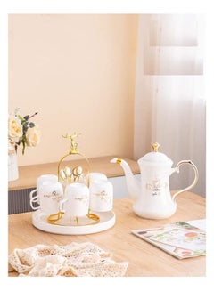 Buy Marble porcelain tea set in the refrigerator, 16 pcs in a tray, white TS154-16-WITH in Egypt