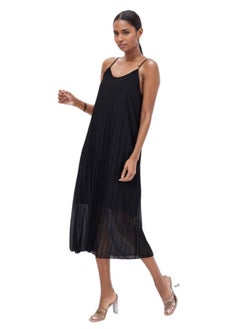 Buy Spaghetti Strap Pleated Midi Dress - Black in UAE