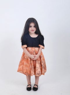Buy Baby Girls' Dress with text sleeves with elegant design, Onion-Black in Saudi Arabia