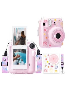 Buy Clear Case Compatible with Fuji Instax Mini 12/Polaroid Mini 12 Camera,Hard PVC Mini 12 Case with Photos Pocket(Store 10 Photos)with Shoulder Strap and Camera Sticker(Pink) in Saudi Arabia