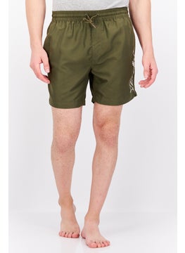 اشتري Men Brand Logo Drawstring Board Shorts, Olive في الامارات