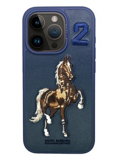 اشتري iPhone 15 Pro Case, Boris Series of Horse Embroidery Designed Shockproof Protective Phone Case for iPhone 15 Pro - Navy Blue في الامارات