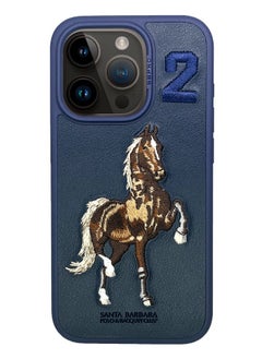 Buy iPhone 15 Pro Case, Boris Series of Horse Embroidery Designed Shockproof Protective Phone Case for iPhone 15 Pro - Navy Blue in UAE