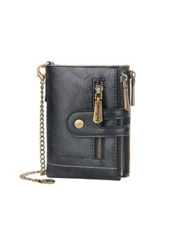 Buy Mens Wallet with Chain Genuine  Blocking Bifold Double Zipper Coin Pocket with AntiTheft Chain in Saudi Arabia