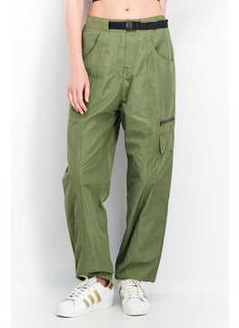 اشتري Women High Waist Belted Solid Pants, Dark Green في الامارات