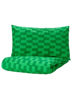 Buy Duvet Cover And Pillowcase Green Patterned 150X200 50X80 Cm in Saudi Arabia