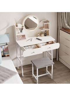 Buy Luxury Wooden Makeup Table with Mirror and 2 Drawers Modern Elegant Design Makeup Vanity for Bedroom - White 80*40*125cm (Include Chair) White in Saudi Arabia