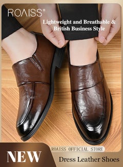 Buy Men Business Formal Leather Shoes Genuine Leather British Style Slip On Casual Shoes Breathable and Wear Resistant in UAE