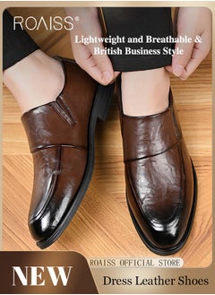 Buy Men Business Formal Leather Shoes Genuine Leather British Style Slip On Casual Shoes Breathable and Wear Resistant in Saudi Arabia