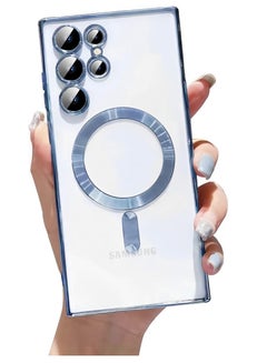 اشتري غطاء هاتف Samsung Galaxy S24 Ultra متوافق مع الشحن اللاسلكي MagSafe، حافة مطلية بالكهرباء، غطاء هاتف مقاوم للصدمات وشفاف وناعم من مادة TPU لهاتف S24 Ultra - أزرق في مصر