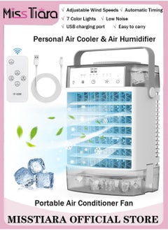 Buy Air Cooler Fan Humidifier 4-IN-1 Portable AC Unit with Remote Control 1600ml Dual Tank Evaporative Air Cooler 7 Color Lights Personal Mini Air Conditioner Portable for Room Office Camping in UAE