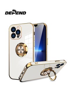 Buy iPhone 14 Pro Max Case, 360° Rotation Kickstand Ring Holder Plating Edge Soft Rubber TPU Bumper Slim Flexible Shockproof Protective Phone Case Cover for 6.7 inch iPhone 14 Pro Max,White in UAE