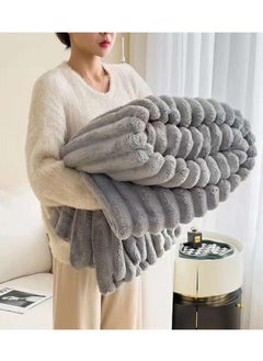 Buy COMFY WARM THICK WINTER EMBOSSED SOFT LUXURIOUS BLANKET KING SIZE GREY in UAE