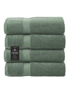 Buy Premium 100 % Combed Cotton 4-Pcs Hand Towel Set (50 X 90 CM) 600 GSM Super Soft Hand Towel, Highly Absorbent, Quick Dry,Best Towel for Bathroom, Spa And Hotel,Olive Green in UAE