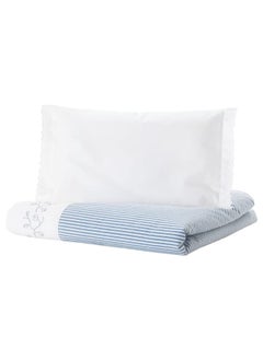 Buy Duvet Cover 1 Pillowcase For Cot Striped/Blue 110X125/35X55 Cm in Saudi Arabia