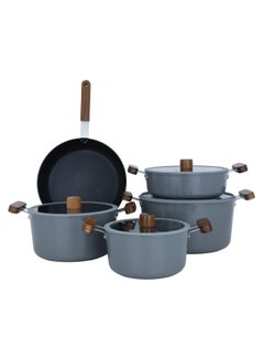 Buy 9 Pcs Cookware Set Ceramic Pots With Glass Lid Dark Gray in Saudi Arabia