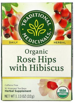 اشتري Organic Rose Hips with Hibiscus Caffeine Free 16 Wrapped Tea Bags 1.13 oz (32 g) في الامارات