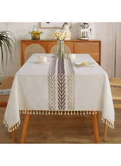 اشتري Tablecloth Farm Kitchen Rectangular Coffee Tablecloth Cotton Linen Tablecloth Beige Wine Leaf 55x102 Inch في السعودية