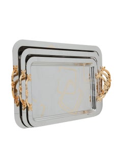 Buy A Rectangular Silver Steel Tofa Set With A Square Pattern And A Gilded Hand 3 Piece in Saudi Arabia