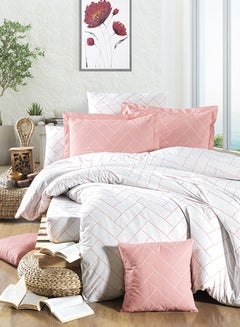 Buy 5-Pieces Ranforse Cotton Comforter Set Queen Size 240x190 cm - Striped Pattern - 2018-v1 in Saudi Arabia