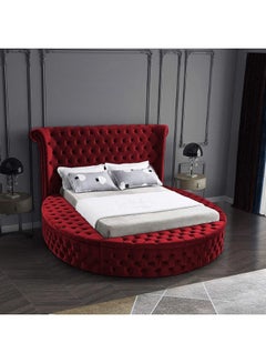 Buy Lotus | Wooden Bed Frame Upholstered in Velvet - Burgundy in Saudi Arabia