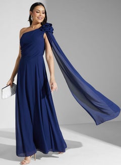 Buy One Shoulder Floral Applique Dress in UAE