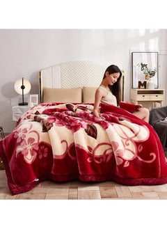 اشتري COMFY KOREAN STYLE MINK SOFT THICKENED LUXURIOUS FLORAL BLANKET RED-1 في الامارات