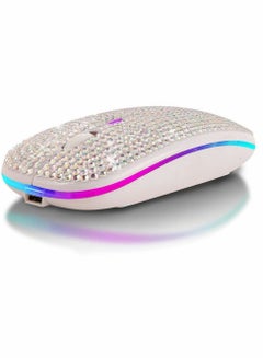 اشتري Wireless Mouse,2.4GHz Rechargeable Wireless Mouse Slim Mouse with USB Receiver for MacBook iPad Windows Computer Laptop PC,Great Gift idea for Her (White) في الامارات