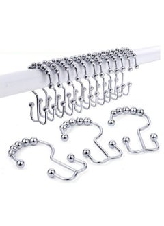 اشتري Shower Curtain Hooks Double Glide Stainless Steel Roller Ring Holder Rustproof Metal for Bathroom Shower Curtain Rods (1 Pack of 12pcs, Silver) في الامارات