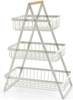 Buy Fruit Basket for Kitchen Countertop,2-Tier Portable Metal Wire Storage Rack with Wooden Handle,Detachable Rectangle Basket for Kitchen Organizer Storage Bread, Snacks, Fruits, 3 Layer White. in UAE