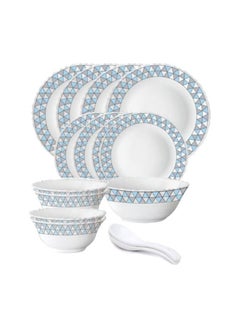 Buy 15 Pieces Opalware Dinner Sets- Microwave & Dishwasher Safe- Weave Dinnerware set with 4 Full Plate/4 Side Plate/4 Vegetable Bowl/1 Serving Bowl/2 Spoons - White in Saudi Arabia