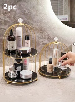 Buy 2-Piece Metal Desktop Makeup Organizer Box Storage Box For Bathroom Home Storage Black Golden in UAE