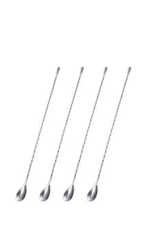 Buy 4 Pcs Stainless Steel 15.7 Inches Long Handle Mixing Spoons, Drink Stirrers Cocktail Stirrer, Spiral Pattern Long Stirring Spoons Mixing Spoons, Suitable for Cocktail Shaker (Silver) in Saudi Arabia